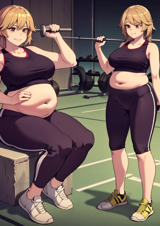 (masterpiece, best quality, highly detailed), 1girls, big belly, huge belly, art by kipteitei, round belly, chubby, curvy, belly grab, enormous belly, fat belly, thicc, bigger belly, really big belly, jiggly belly, glasses, ((((extremely thight gym clothes, ultra thight gym clothes)))), ((cum on belly)), smug face, sitting, ((full body)), long hair, ((dominant)), (giantess), Flandre scarlet