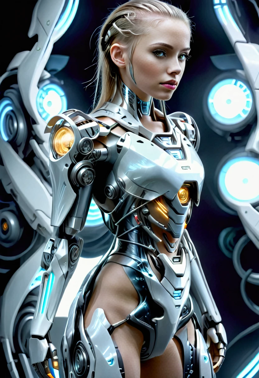 Bio mechanical cyborg girl, full body view, 