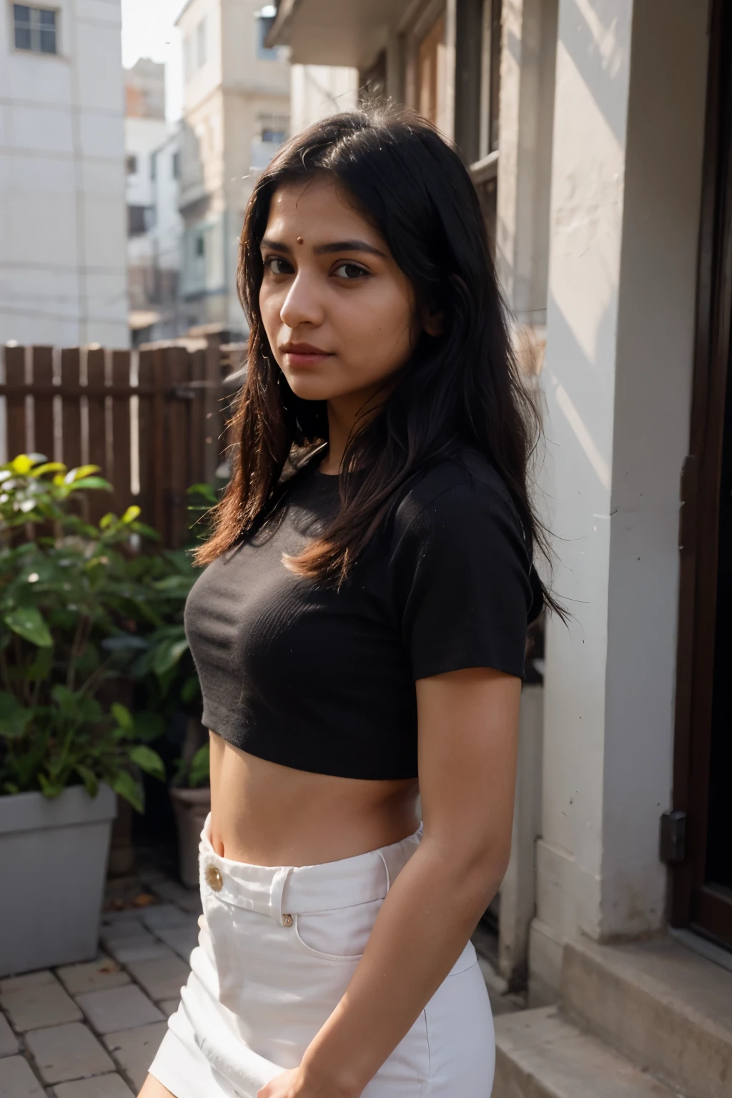 Create an avatar of a good indian girl who is wearing a wester attire and black hair, black eyes and medium