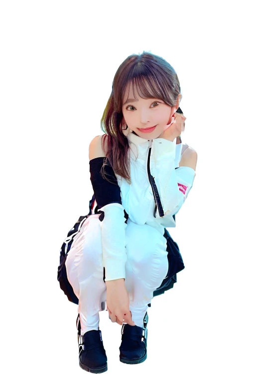 High resolution, highest quality, Perfect dynamic composition, Beautiful fine details, Off the shoulder、Shiny Hair、Medium Hair, Natural color lip, university student、Harajuku、smile、Crouching、M-shaped feet,astrovest:3