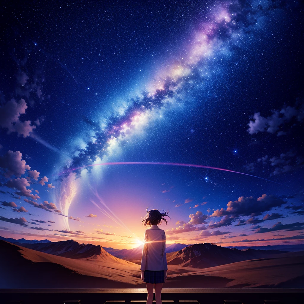 anime wallpapers with a view of the sky and stars, cosmic skies. by makoto shinkai, anime art wallpaper 8k, anime sky, amazing wallpaper, makoto shinkai cyril rolando, anime background art, ultra detailed sky and galaxy stars, only backgroung, (no people in landscape)