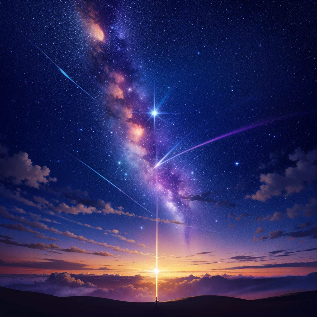 anime wallpapers with a view of the sky and stars, cosmic skies. by makoto shinkai, anime art wallpaper 8k, anime sky, amazing wallpaper,  makoto shinkai cyril rolando, anime background art, ultra detailed sky and galaxy stars, only backgroung, (no people in landscape)