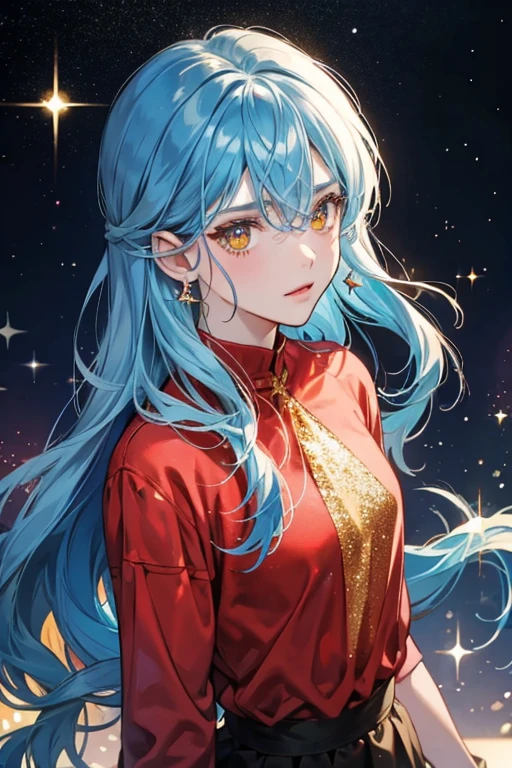 faded blue oval who wear red shirts and have yellow eyes. SPARKLE; GLITTER
