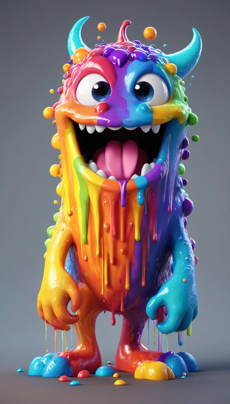 My world style rainbow monster,Mouth full of paint, Cute 3d rendering, Character covered in liquid, Rendering in Cinema 4D octane, Blender Art, Cinema 4d colorful rendering, Very detailed happy photo, rendered in cinema4d, Rendering in Cinema 4D, Color octane rendering, 3D Illustration, 3D Illustration, Stylized as 3D rendering . Block, Pixelated, Vibrant colors, Recognizable people and objects, game assets