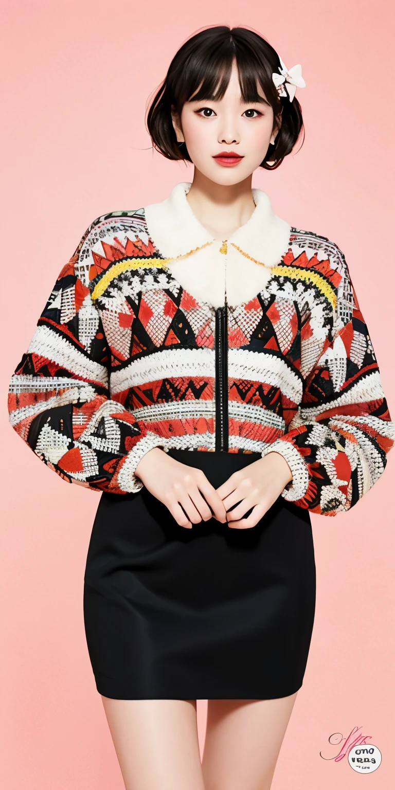 Pattern with alcohol motif,
girl