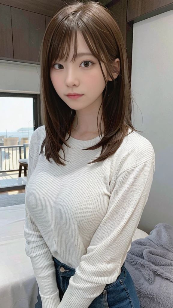 Random pose、highest quality、超A high resolution、(Photorealistic:1.5)、1 girl、sweater、(Long-haired:1.2)、(Big Breasts:1.2)、ryokan、View your viewers、Close-up、Whole Body Ezbian、Bad Eyes、Embarrassed face