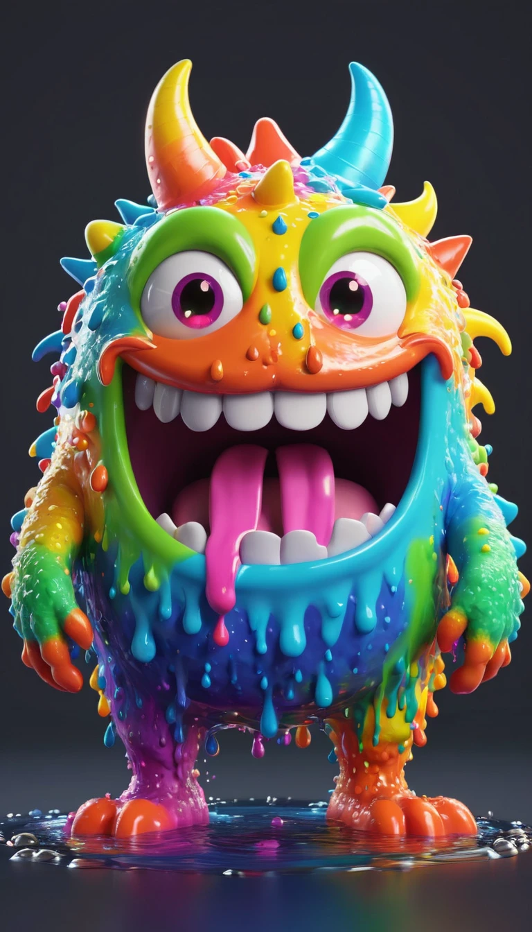 My world style rainbow monster，Mouth full of paint, Cute 3d rendering, Character covered in liquid, Rendering in Cinema 4D octane, Blender Art, Cinema 4d colorful rendering, Very detailed happy photo, rendered in cinema4d, Rendering in Cinema 4D, Color octane rendering, 3D Illustration, 3D Illustration, Stylized as 3D rendering . Block, Pixelated, Vibrant colors, Recognizable people and objects, game assets