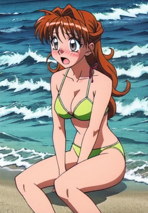 alone,Ocean,bikini,Swimwear, blush, Open_mouth,Embarrassed,masterpiece, expensive quality, very_expensive_solve, big_file size, Full Color,