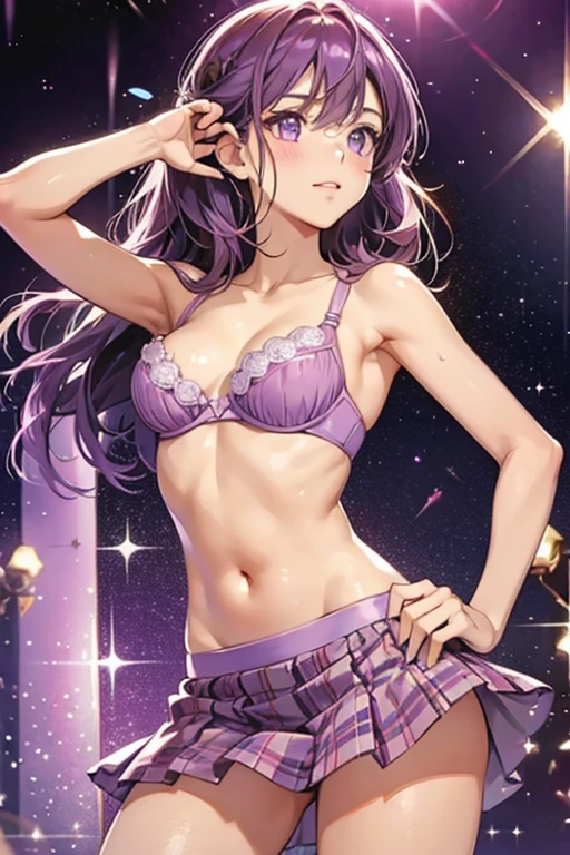 tan who wears a purple bra and skirt. SPARKLE; GLITTER