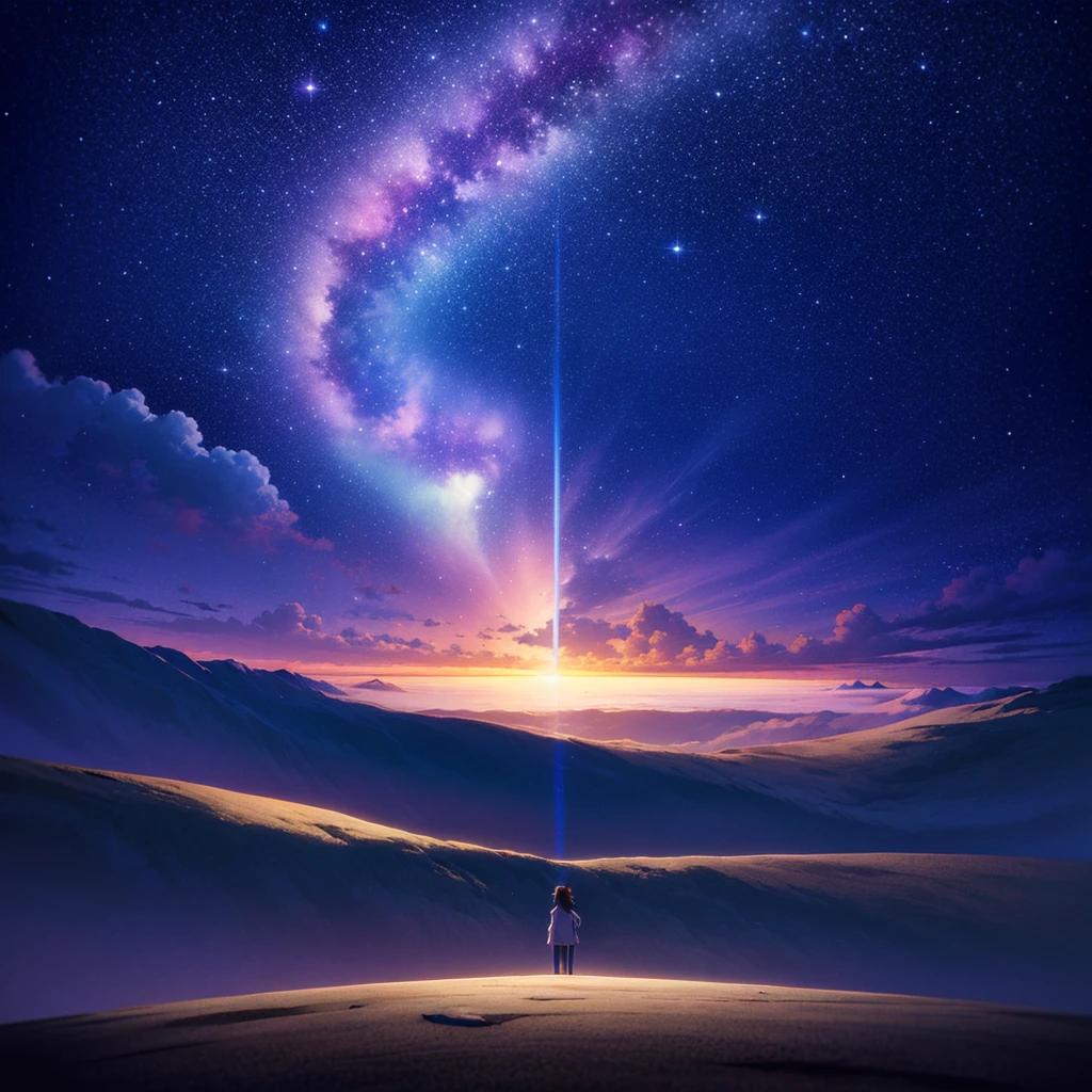anime wallpapers with a view of the sky and stars, cosmic skies. by makoto shinkai, anime art wallpaper 8k, anime sky, amazing wallpaper, makoto shinkai cyril rolando, anime background art, ultra detailed sky and galaxy stars, only backgroung, (no people in landscape)