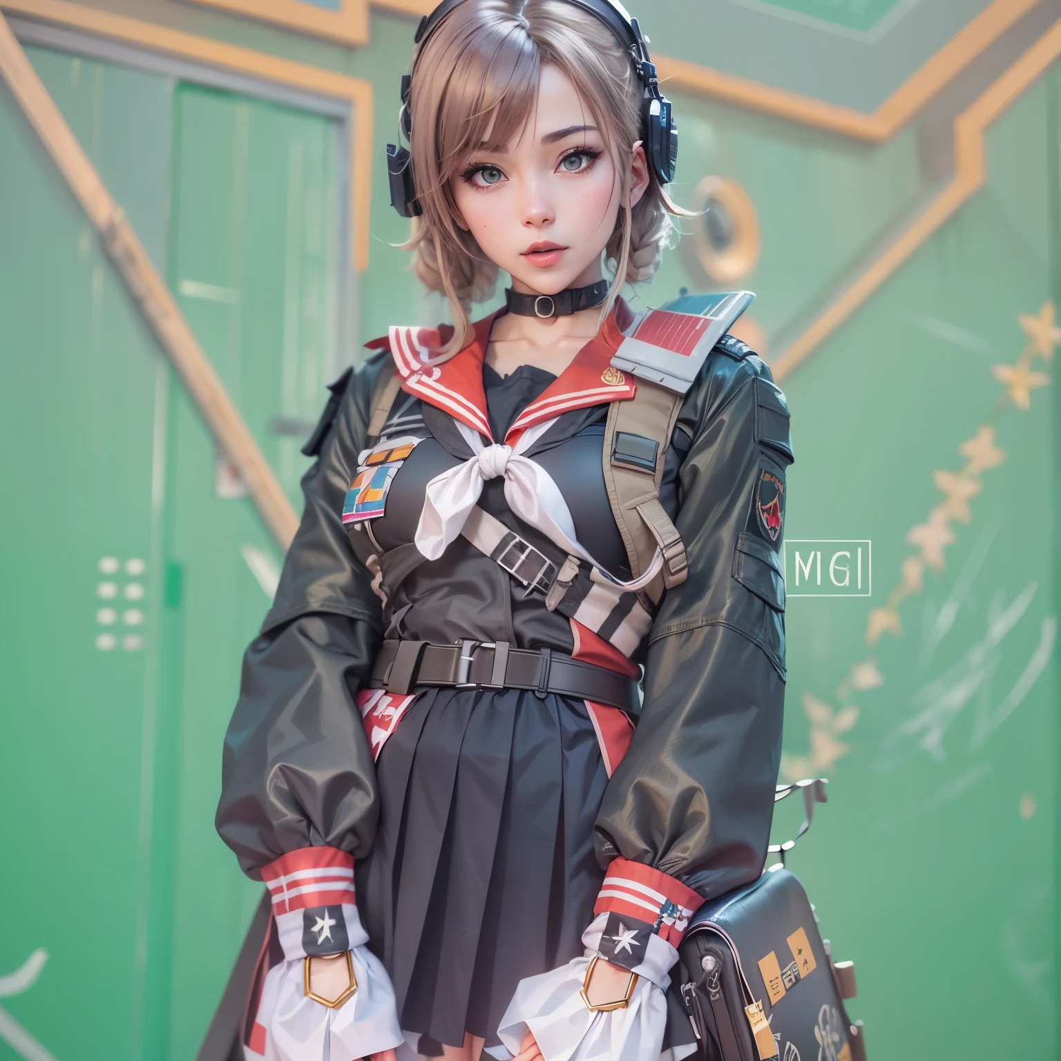 hay una mujer uniformada sosteniendo una maleta, kantai collection style, chica anime cosplay, m4 sopmod ii girls front line, of frontline girls, girls frontline style, estilo carril azul, foto de cosplay, uniforme jk, girls frontline cg, anime cosplay, un hiperrealista , tendencia en cgstation, del videojuego azur lane