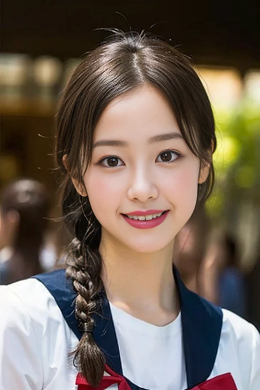 Girl, black hair, older sister, tie her hair in a ponytail and laugh at the speaker, high-quality picture, masterpiece, beautiful girl, cafe,
