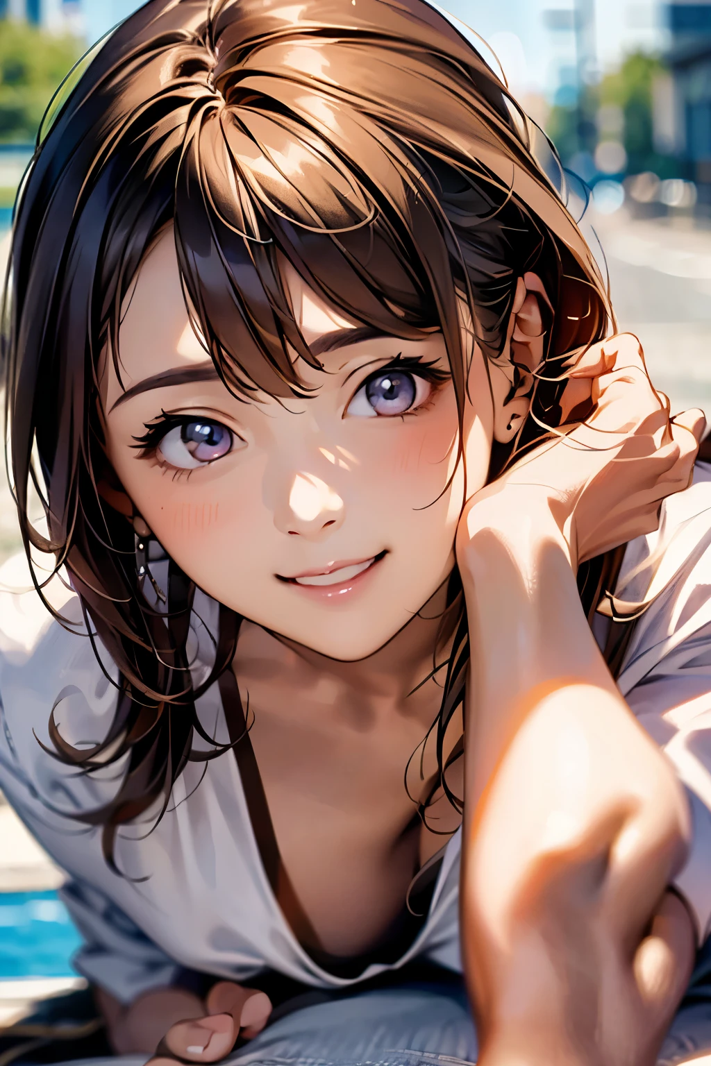 ((highest quality、8k、masterpiece、Realistic:1.4、Detailed、Beautiful and detailed))、Detailed肌、Beautiful clear eyes、Natural smile、Beautiful girl with a smile、Bright sunlight, Perfect Anatomy,