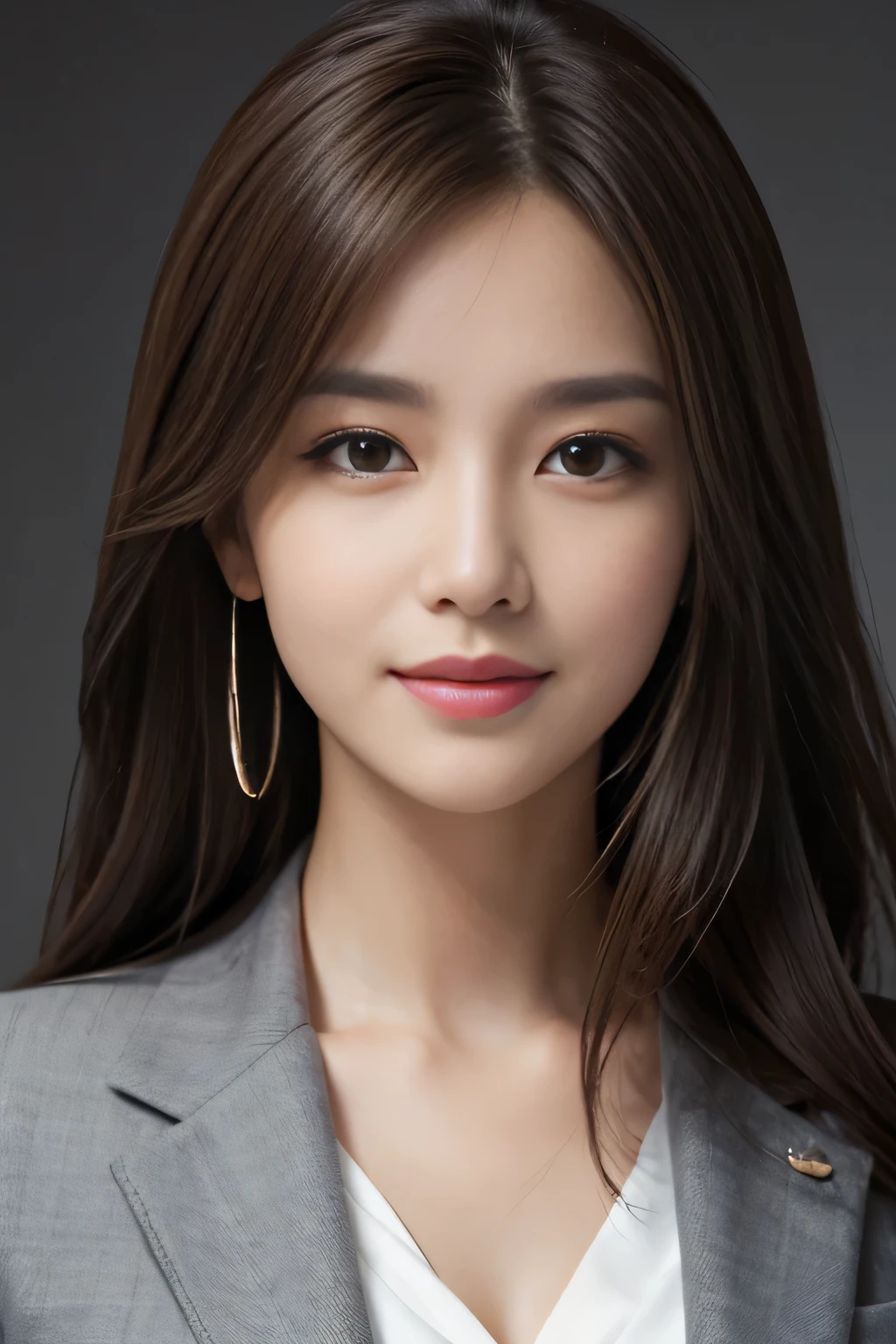 Pieces fly, highest quality, Realistic, Very detailed, finely, High resolution, 8K Dende Wallpaper, One beautiful woman,, Light brown messy hair, Wearing a business suit, Sharp focus, Perfect dynamic composition, Beautiful and detailed, Detailed Hair, Detailed Realistic skin texture, smile, Close-up portrait, Model Body Type