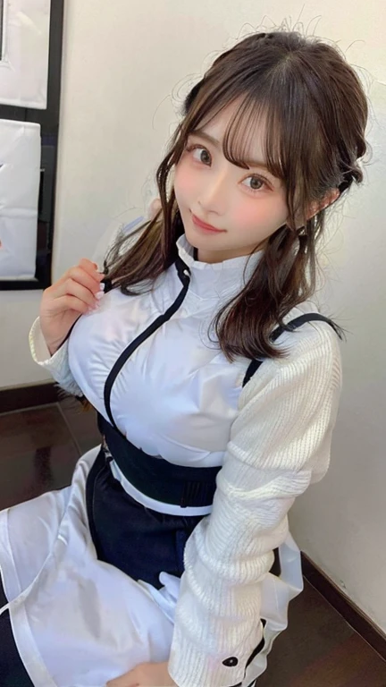highest quality, Photorealistic, finely, High resolution, 8k wallpaper, Perfect dynamic composition, Beautiful and beautiful eyes, Tying up hair, Black Hair、Big and ample breasts, Random sexy poses,Chest to Chest、(Breast Swelling 1.3)、Laughter、(Droopy Eyes 1.4)、Adult Beauty、Japanese、Look at the person taking the photo、(astrovest):5、20-year-old girl, Cafe、full body shot、Pass the coffee