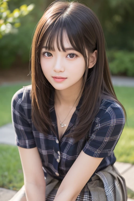 Smile、natta、Raw photography、(((Ultimate Beauty Portrait)))、((glistning skin))、1 girl、15 year old beautiful girl in Prague、bright expression、((brown haired))、(cleavage of the breast)、(Plaid pleated skirt:1.5)、((Big eyes that shine like jewels))、open cardigan、Open your clothes、panthyhose、Glossy glossy skin、(Medium Hair)、(Silky Ponytail Hair)、(is standing)、(frombelow)、Under the skirt、Under the skirt、(close up of underwear frombelow)、eye liner、Beautiful bangs、Hair between the eyes、((masterpiece、highest quality、ultra-detailliert、Film Light、intricate-detail、hight resolution、ighly detailed))、Detailed background、8KUHD、Digital SLR、Soft light、hightquality、Film grain、FujifilmXT3 、Shallow depth of field、natural soft light、Kamimei、Lush bust、squatting