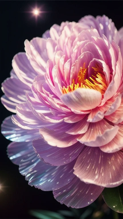 Crystal Peony, flower,
fantasy, galaxy, transparent,
sparkling, Glittering, Gorgeous, rich and colorful,
Amazing photography, Dramatic Lighting, Photorealism, Ultra Detailed, 4K, Depth of Field, high resolution