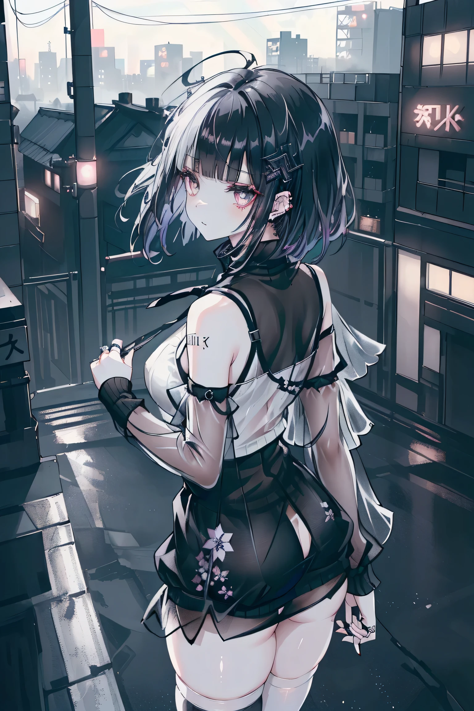 from below,cowboy shot,dutch angle,{{masterpiece}}, {{{best quality}}},{{ultra-detailed}}, {{illustration}}(Beautiful and fine eyes)、female martial artist,　Elegant Fighting Pose,fingerless gloves,pelvic curtain,Black pantyhosens,martial arts belt,short boots,Lace-patterned arm cover,sweating　Inside the Dojo