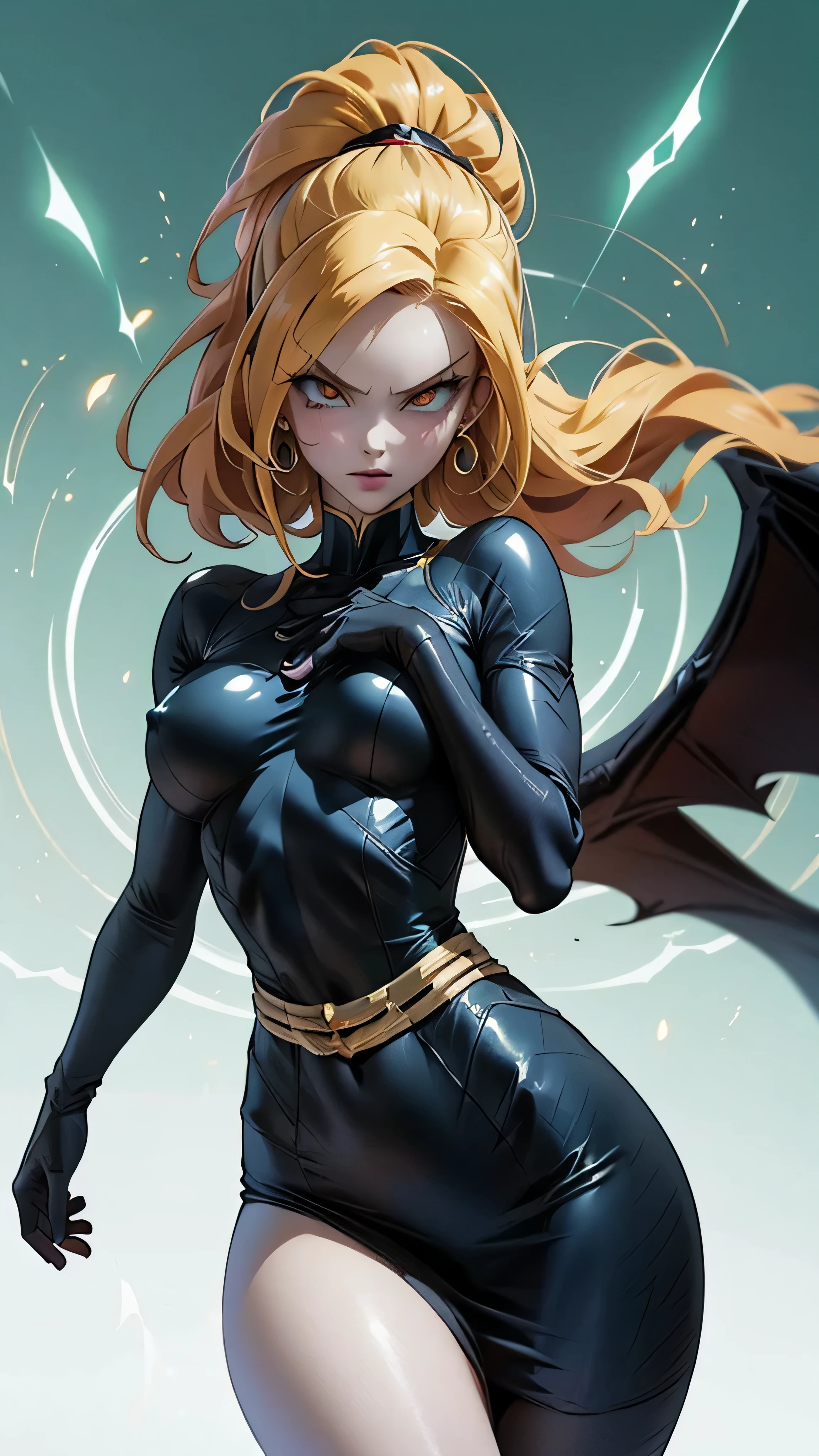 Supreme Super Saiyan, tall hair, brown hair, black and white clothing, clothing with blue lines, DBZM Dragon Ball, stunning aura, lots of action, black clothes with gray, lots of Ki energy, grass background,