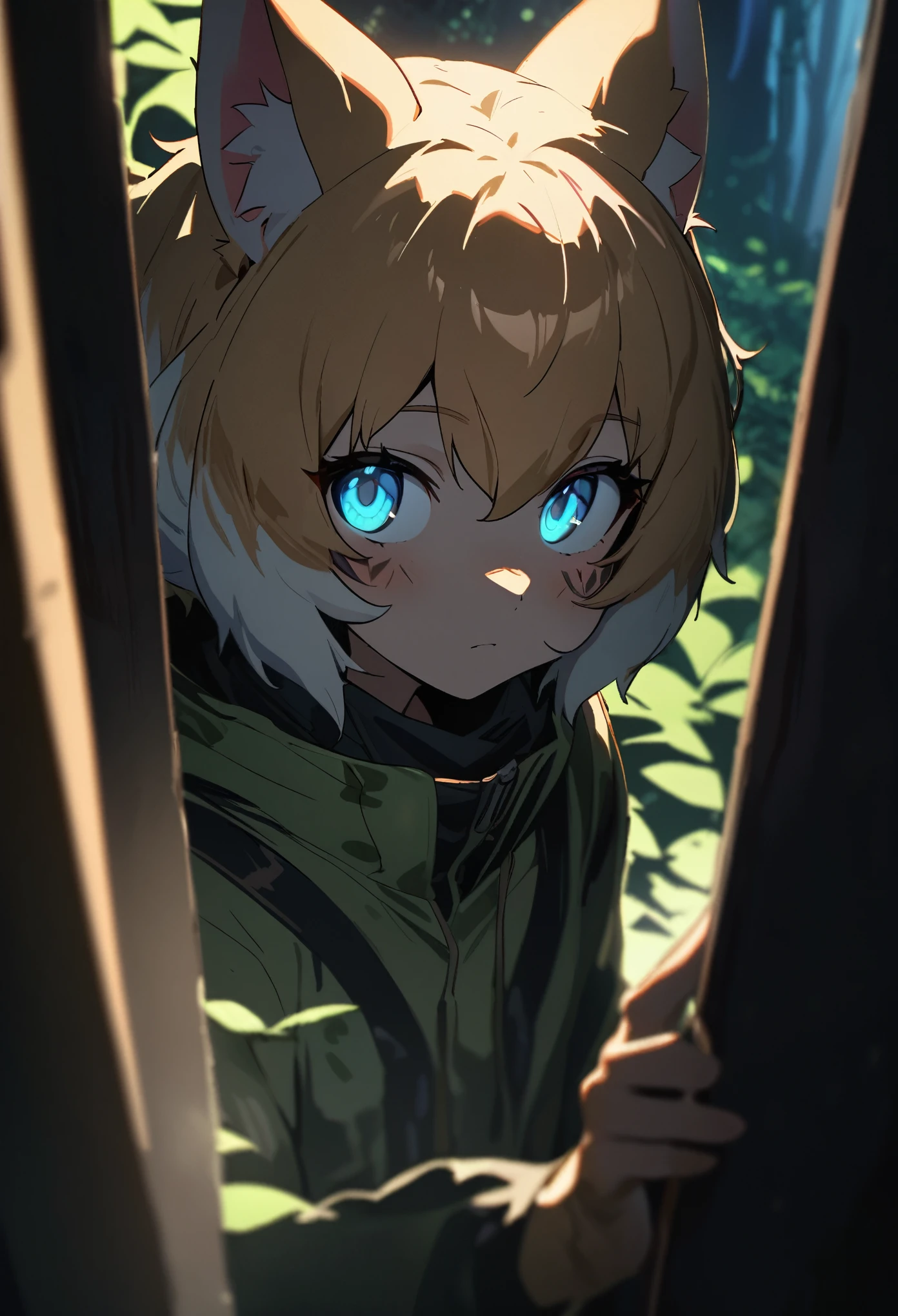 masterpiece, Walking through the firefly-filled jungle at night(1boy, kemono, furry)(Attention to detail:1 1), high quality, Browsing Caution, Beautiful Eyes(detailed face and eyes)Sharp focus, Contrast lighting, Crazy Details, Soft lighting, high quality, Film Grain,