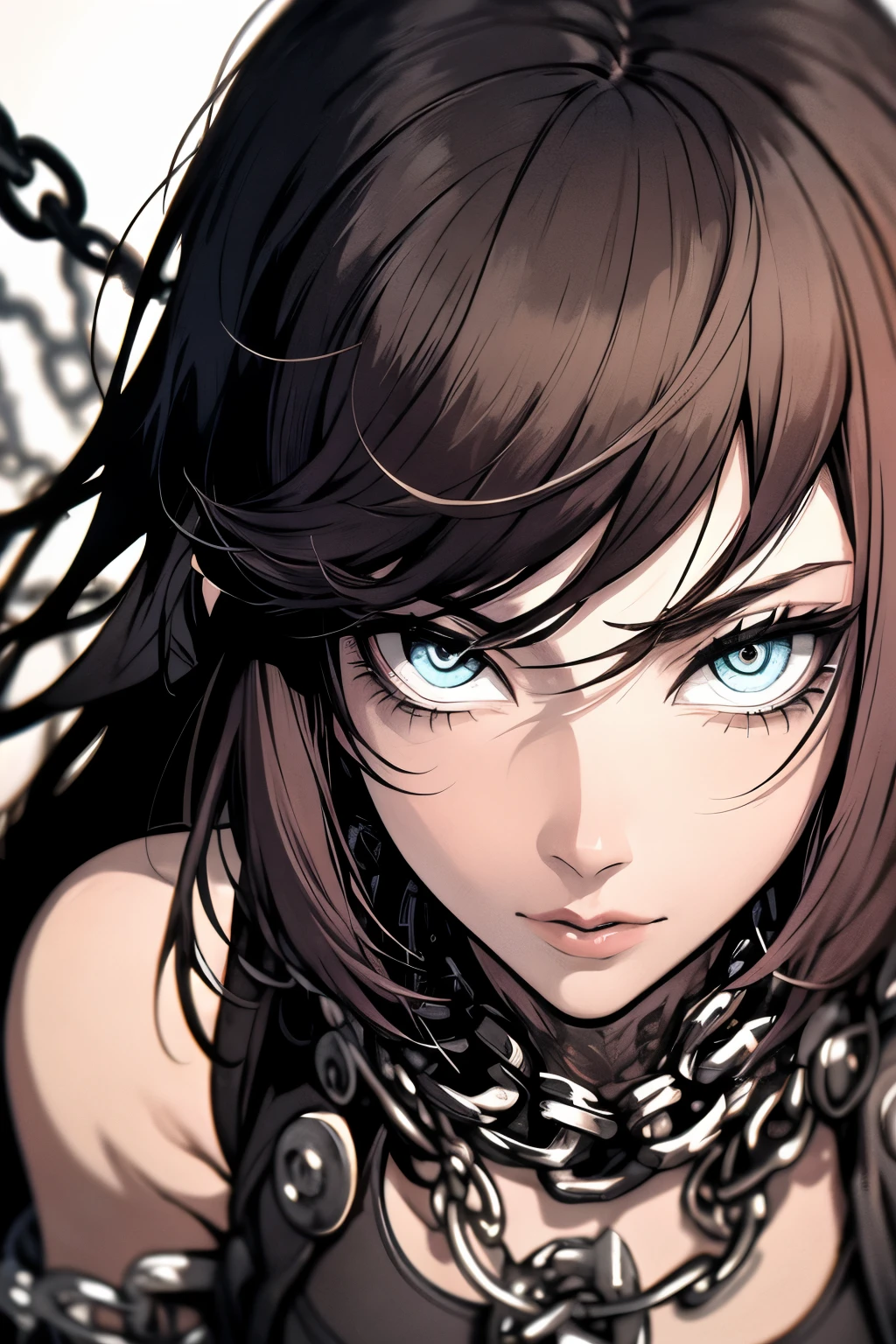Uma mulher usando espartilho e corpete, saia rodada, cabelo longo em um rabo de cavalo, cabelo vermelho, olhos verdes, salto alto, tatuagem de fenix (art, best quality, ultra-detailed, high contrast), black transparent tights, detailed background ()) detailed face, hyper detailed eyes, detailed lips , , with a metal necklace with chain around her neck
