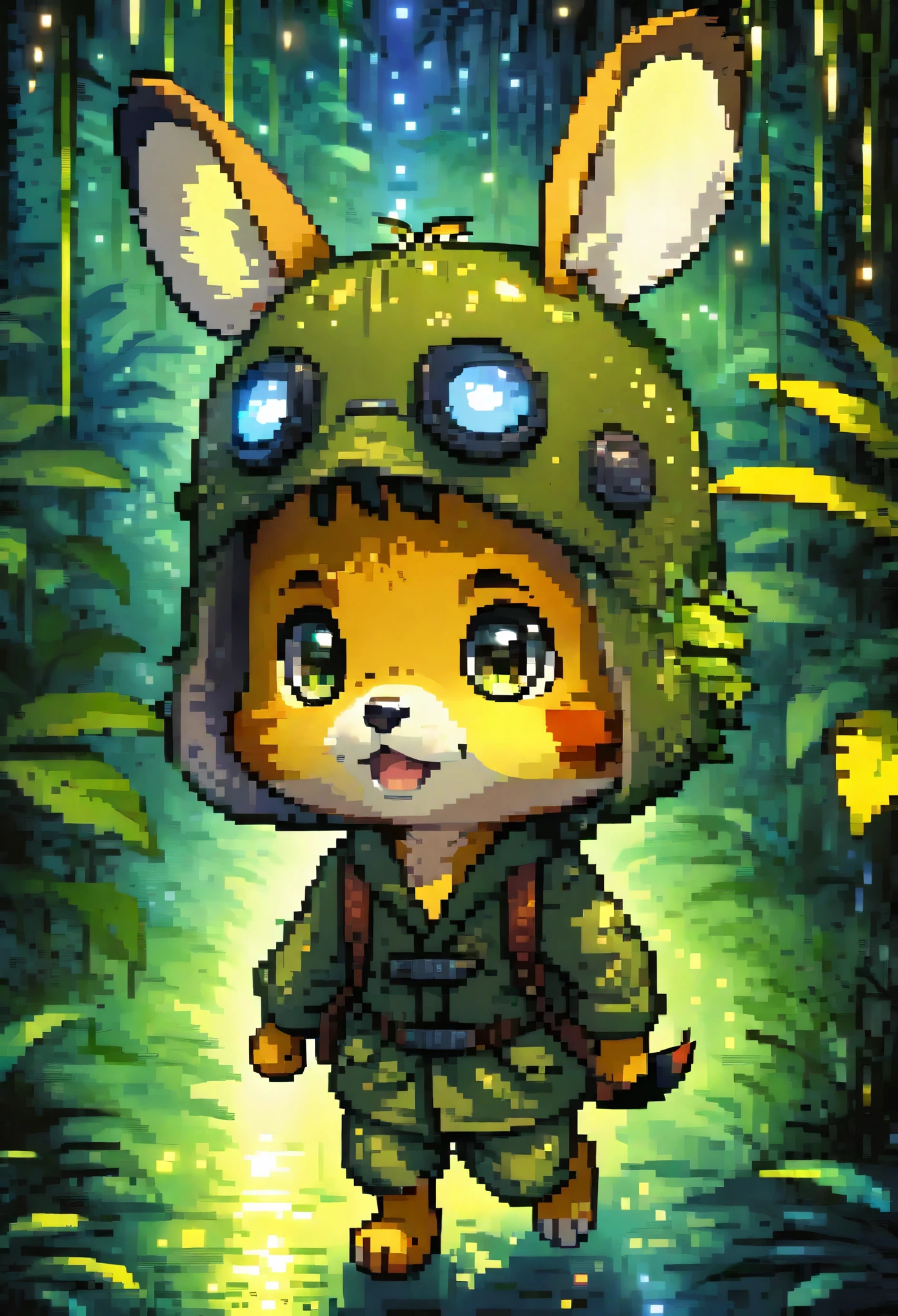 masterpiece, Walking through the firefly-filled jungle at night(1boy, kemono, furry)(Attention to detail:1 1), high quality, Browsing Caution, Beautiful Eyes(detailed face and eyes)Sharp focus, Contrast lighting, Crazy Details, Soft lighting, high quality, Film Grain,