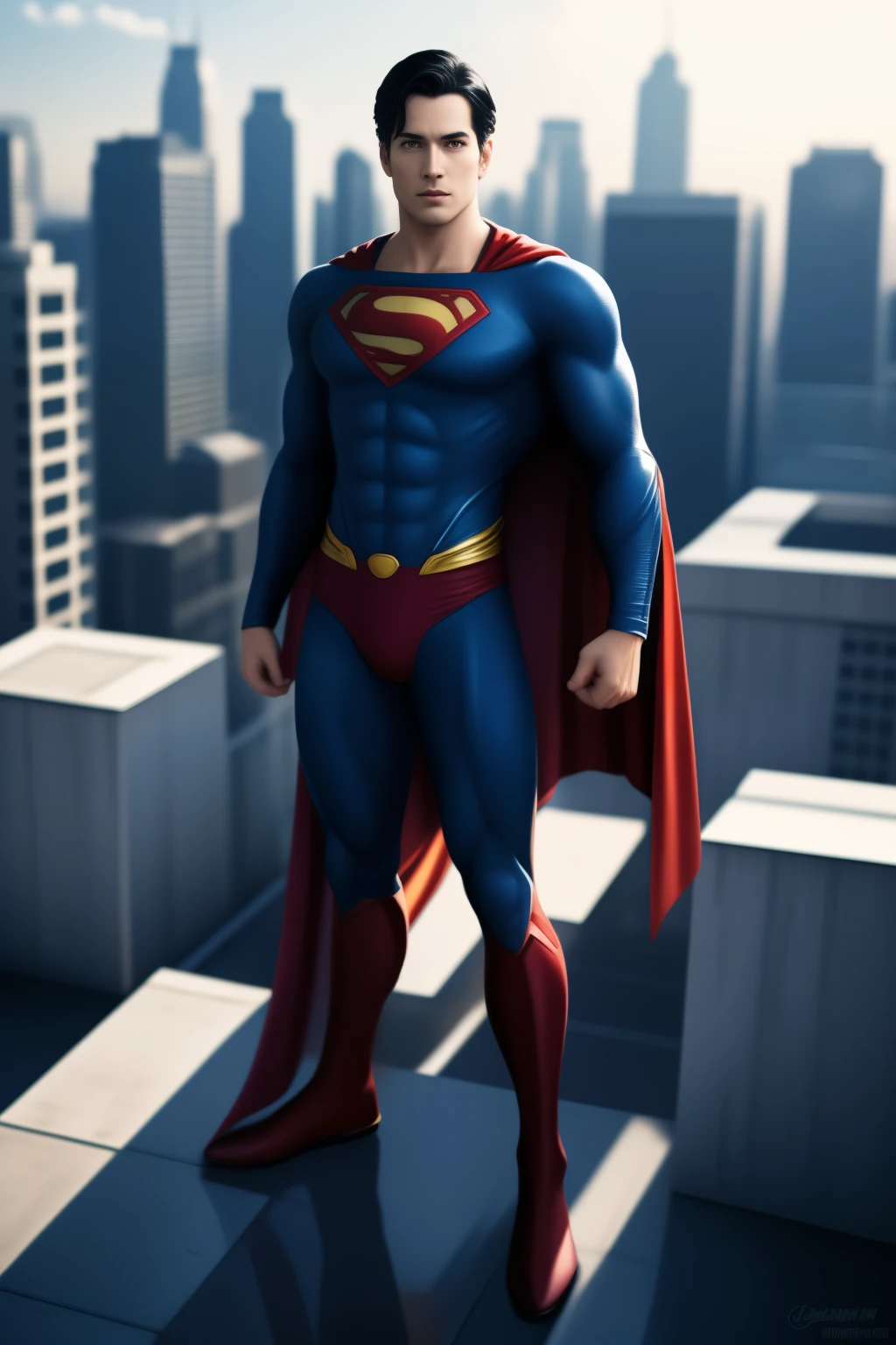 superman Standing on the Rooftop, full body shot