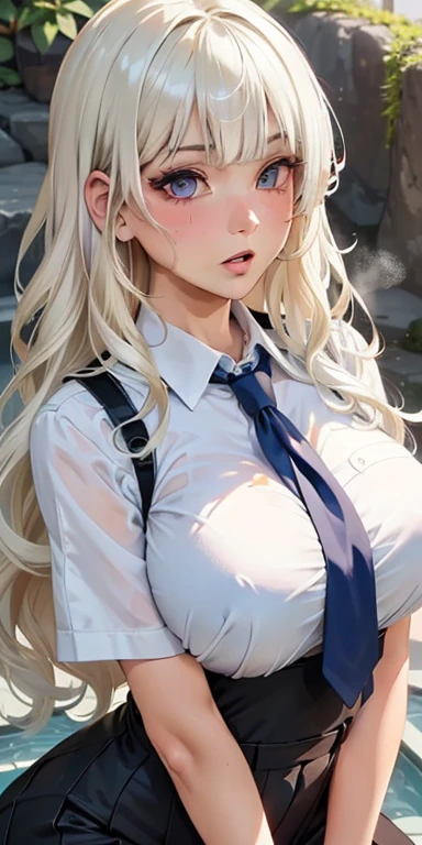 (masutepiece:1.4), ((Best Quality)), (Ultra-detailed), ((kawaii)), (Cute), (Upper body), (colouring), ((Extremely detailed)), 4K, (8K), Best Quality, (Beautiful), Illustration, Anime style, Dynamic Angle, shooting pose, Shake your chest, (from wildcard:1.4), heavy outline, clear outlines, Gradation, (full body focus), (English Garden), ,1girl in, Solo, (School Uniforms), (Beautiful colored eyes),slightly wheat-colored skin,(large tits),Open mouth, Sweat, steam, sparkling effect, Lens Flare, shiny-glistening, gleaming