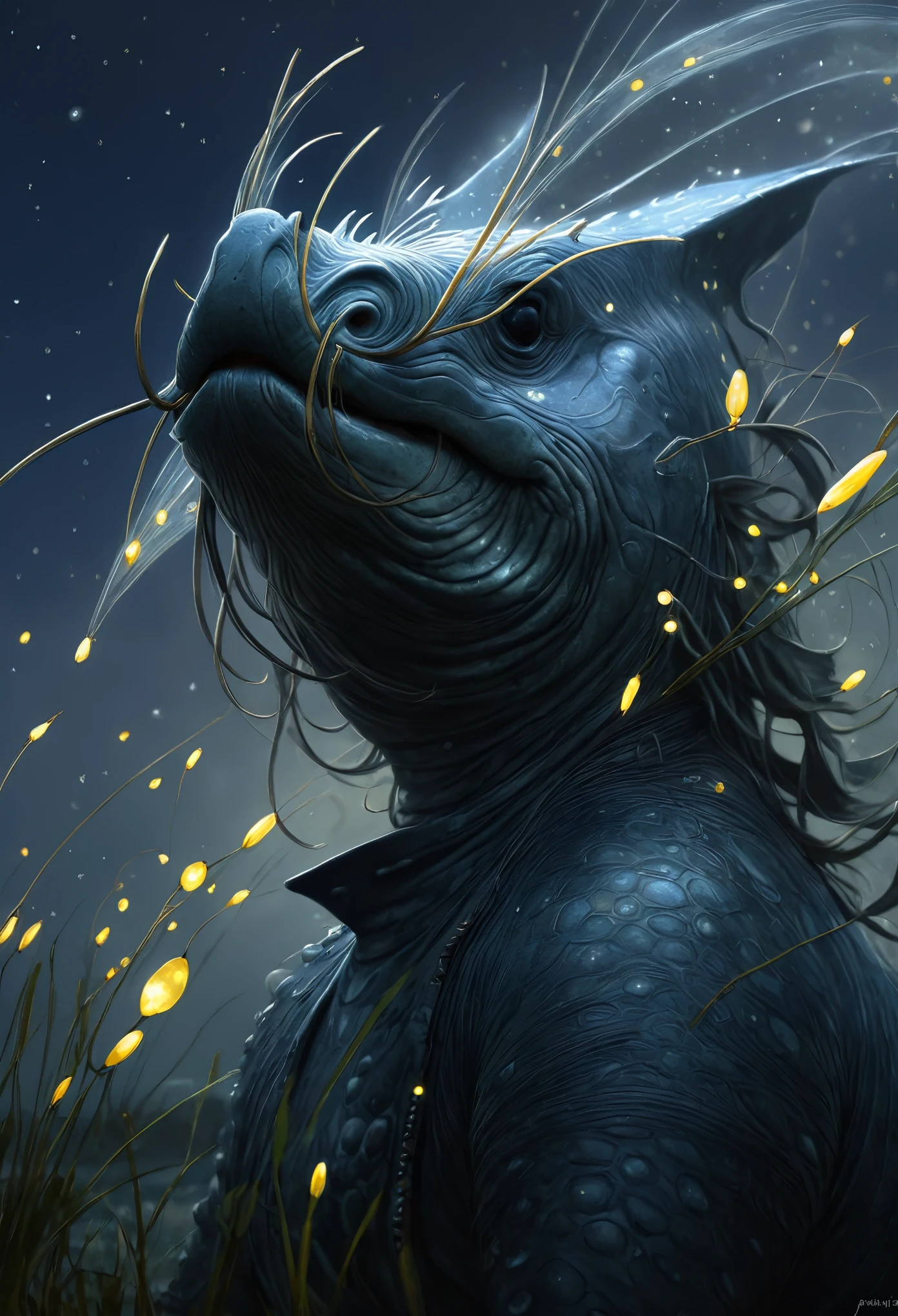 realism, dark fantasy style, John Tolkien style, Small painting by Jean-Baptiste Monge, Close-up angle of cute tiny fireflies, illuminating the bush, a Detailed painting, cgsociety, Detailed painting, Artstation HD, High detail, cgsociety, photorealism, conceptual art, Artstation HD, official art, hips ,gremlin, A huge gray whale jumps out of the starry sea, Magnetic storms, night, starry sky sea, huge gray whale in the starry sky, Jean-Baptiste Monge, anthropomorphic --ar 2:3 --testp - optimistic ,Best quality, masterpiece, in the style of dark fantasy art ,Jean-Baptiste Monge, anthropomorphic --ar 2:3 --testp - optimistic; ,art by Casimir, illustration of shigenori soejima, Boris Vallejo. Detailed drawing of an anime character, подробная anime key figure, Granblue Fantasy, Taise Roman, A clear portrait of a role-playing game, Masamune Shiro, anime key figure