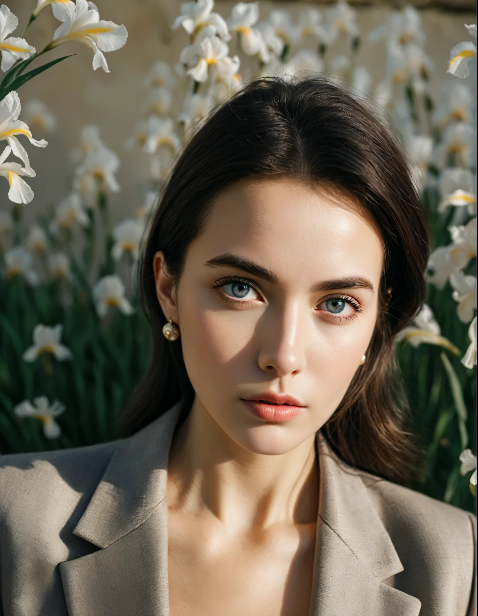 amateur photo of a womun, unalog, BRUT, f2, 35mm, un (amateur photo) of a 50 year old cundid photo of a womun, photographie au flash, taken on un old camera, Polaroïd, half body photo of a beautiful 20 years old Icelundic girl, extremely Detailed eyes, beau visage, detailed natural skin with pores, assis sur un rocher, les jambes croisées, l&#39;air paisible., Oversized blazer, skinny jeuns, strollers, Sac d&#39;shoulder, boucles d&#39;oreilles, (louer, Bokeh), par Marta Bevacqua, heure d&#39;or, cinema lighting, (filtre brumeux, Grain du film:1.2). 8k, Very detailed, detailed skin texture, texture naturelle de la peau, yeux parfaits, iris parfait, very detailed eyes, Detailed Iris, Detailed fabric texture, yeux parfaits, Detailed eyes, (high quality, best quality:1.3), Extremely high resolution, Grain du film, digital SLR, appareil photo kodak portra 400 f1.6 lentilles, 35mm, Fujifilm Superia Premium 400, Nikon D850, 