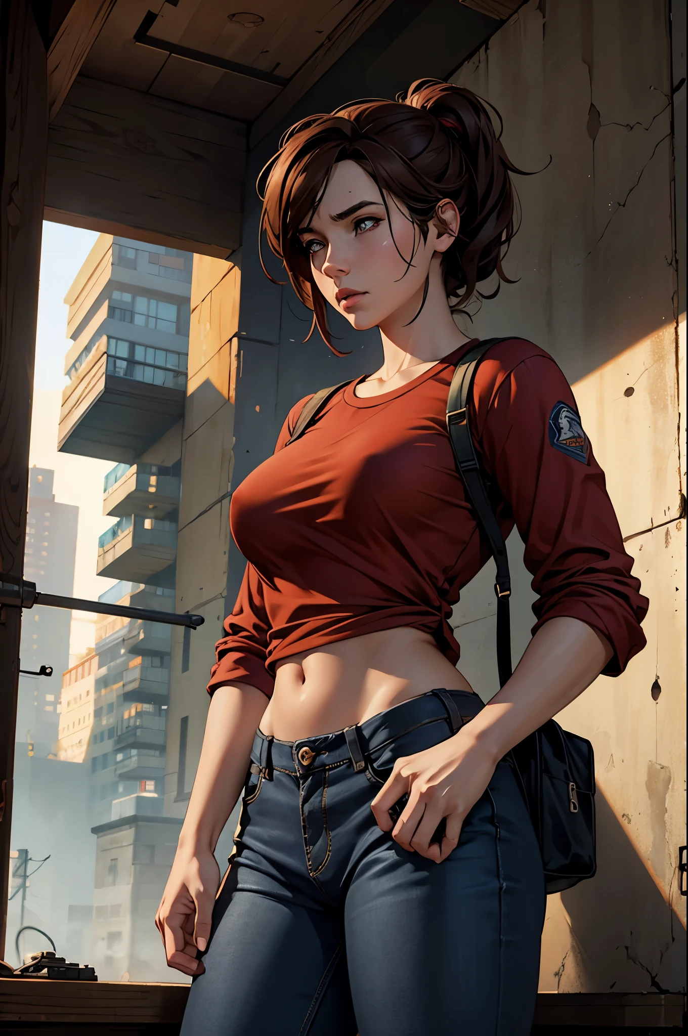 (Musa), (short twin tails, bangs, black hair, black eyes, asian), (casualoutfit), (red croptop, baggy cargo jeans, arm band), (realistic:1.2), (masterpiece:1.2), (full-body-shot:1),(Cowboy-shot:1.2), neon lighting, dark romantic lighting, (highly detailed:1.2),(detailed face:1.2), (gradients), colorful, detailed eyes, (natural lighting:1.2), (neutral standing pose:1.2), (solo, one person, 1girl:1.5),<lora:WinxClubMusa-10:0.9> <lora:add_detail:0.15> <lora:hipoly3DModelLora_v10:0.05> <lora:RSERomantic_RSESofiko_RSEEmma-v1:0.1> <lora:BeautifulEyes:0.65>