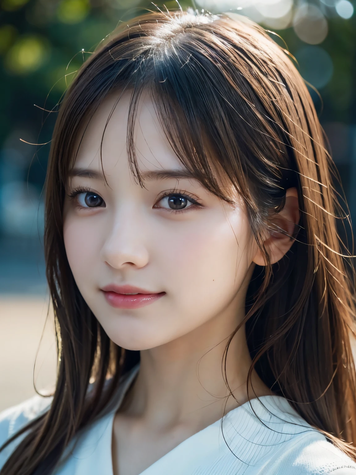 1 girl, (RAW Photos, highest quality), (Realistic, Photorealistic:1.4), Very delicate and beautiful, Very detailed, 8k wallpaper, wonderful, finely, Very detailed CG Unity, High resolution, Soft Light, Beautiful and detailed 19 year old girl, Very detailedな目と顔, Beautiful and detailed nose, finelyて美しい目, Small Mouth, Cinema Lighting, Perfect Anatomy, Slender body,smile 