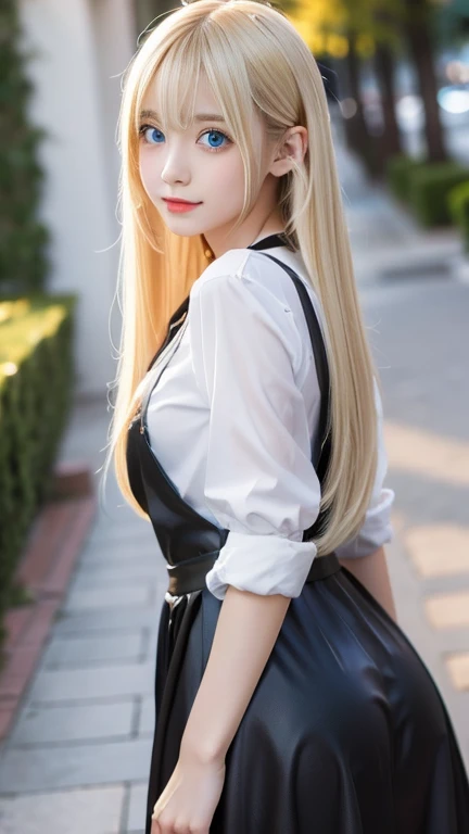 highest quality　Shining, clear, white skin、Her windblown blonde hair hides her beautiful face、huge、20 years old cute sexy little beautiful face、Beautiful straight hair that stands out、growing up, Sparkling light blue eyes、long silky bangs that cover cute eyes, Sexy and cute young woman with super long hair hiding her sexy face、Super long, natural platinum blonde shiny hair　Beautiful bangs that cover the forehead and reach the eyebrows　Beautiful chest　whole body　Lower Body　Overall image　Sensual pose　They are trying to seduce me.　A devilish look　peace sign　Gothic Lolita Costume　Trying to kiss her with her beautiful lips　Sticking out her buttocks
