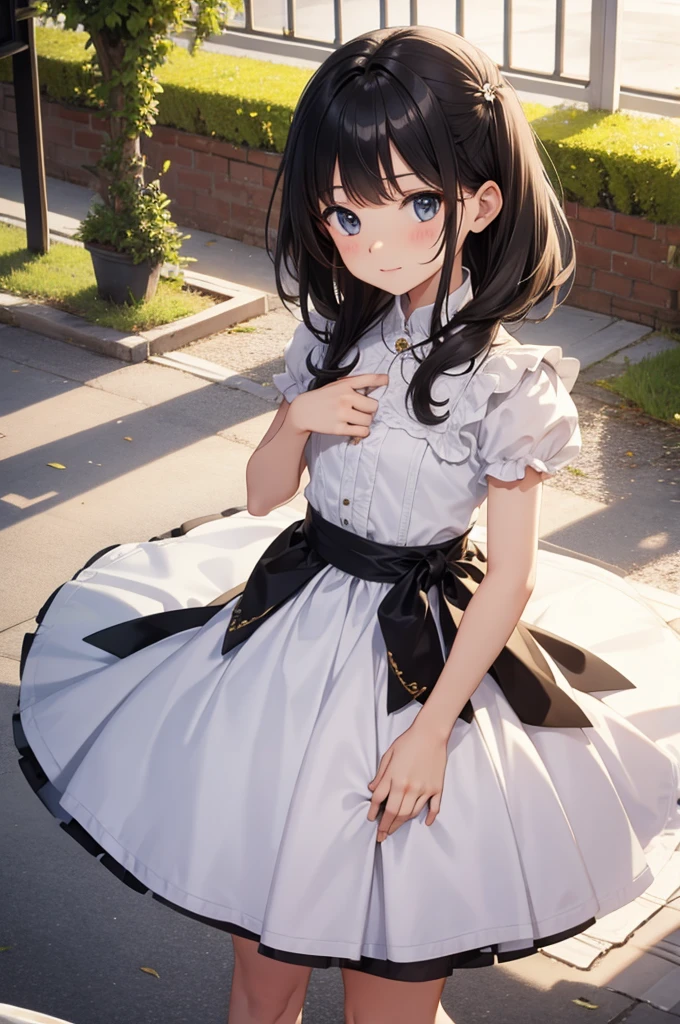 (masutepiece, Best Quality:1.2), 8K, 85 mm, Official art, Raw photo, absurderes, A dark-haired, (Blue eyes, Lolita Fashion, sweetlolita, Gothic, Dress:1.2), Idol face, Upper body, Beautiful Girl, gardeniass, Copenhagen, Short sleeve, Elegance, Sophisticated, gardenia, Film grain, chromatic abberation, Sharp Focus, face lights, Dynamic lighting, Cinematic lighting,(( red blush、embarassed expression, Look away、Looking down in embarrassment:1.2))、(((tucking up the skirt、White panties are visible)))、(((NSFW)))、