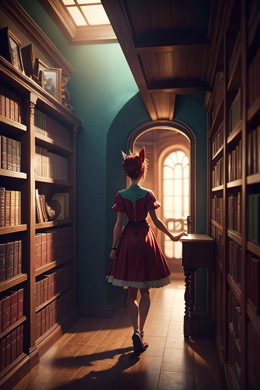 Following the sounds, Clara found Peter Pan talking to Tinkerbell., mientras Caperucita Roja y el Lobo organizaban una carrera. Every corner of the library was full of magic and adventure.
