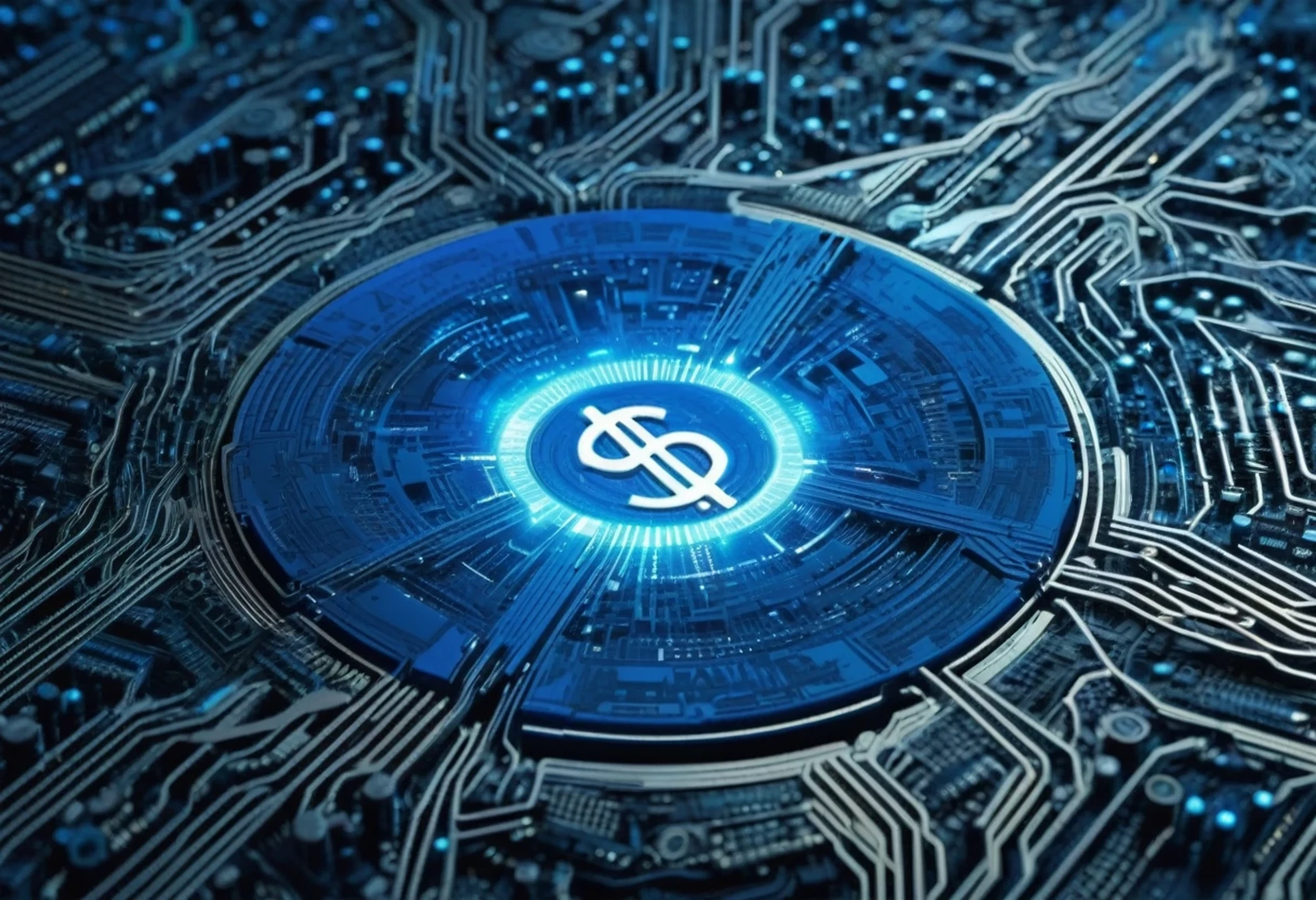 computational graphic in blue colors with white light cybernetic circuit diagram 3d drawn and in the center a circle with a dollar symbol, image background, numerical codes, 4k, ultra detailed image, Realistic, highly detailed, perfect composition, gorgeous, Intricately detailed, incredibly detailed , 8 k artistic photography, hyper detailed, masterpiece, ultra detailed, hyper Realistic, 4k, ultra detailed image, Realistic, very detailed, perfect composition, gorgeous, Intricately detailed, incredibly detailed, 8 k artistic photography, hyper detailed, masterpiece