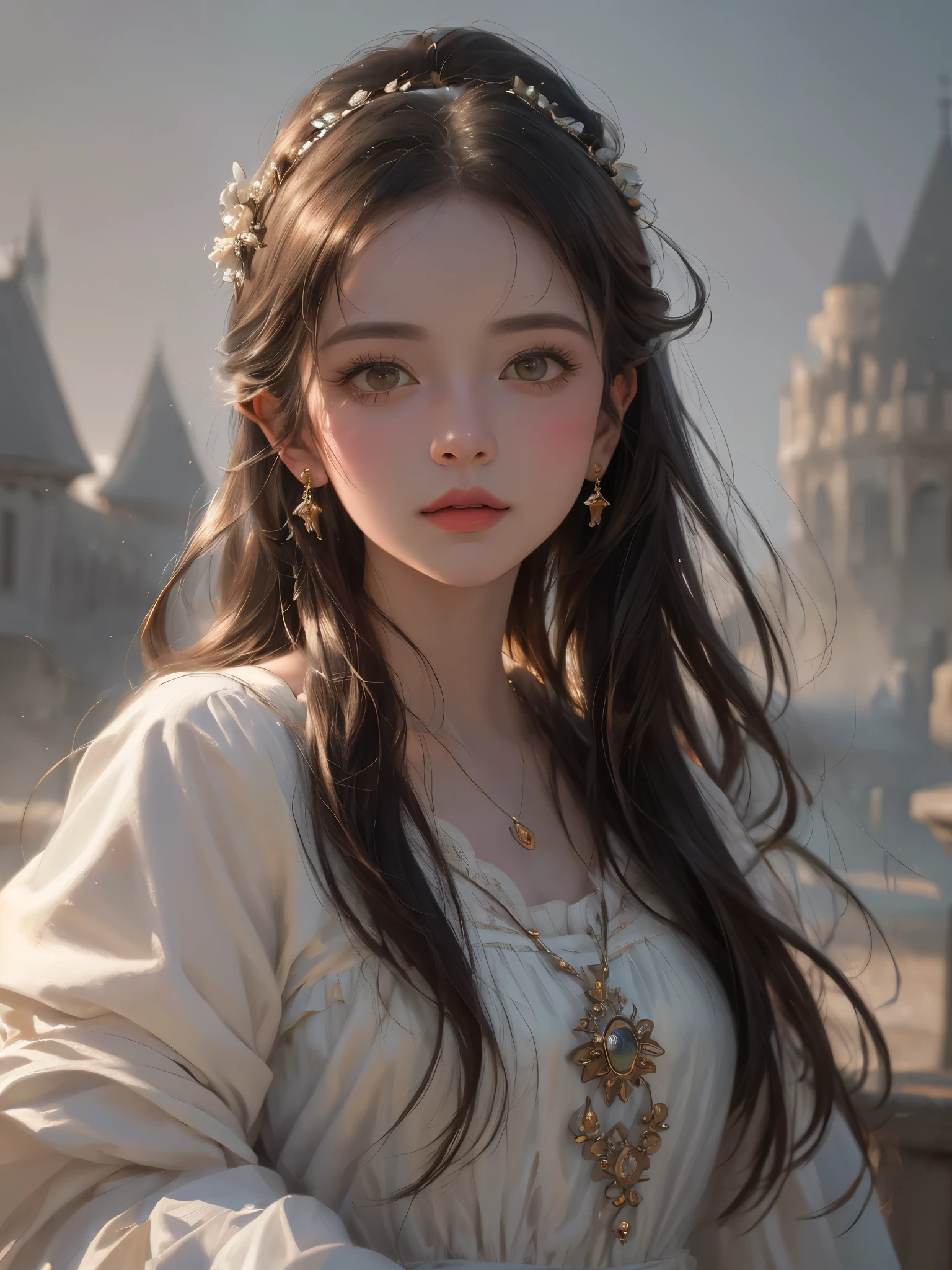 pintura de uma mulher com um vestido renascentista com uma corrente de ouro, pintura digital renascentista, realista retrato renascentista, retrato renascentista, linda pintura de personagem, pintura de retrato de uma princesa, retrato de princesa, Retrato medieval, retrato muito bonito, retrato de princesa, renaissance oil portrait, retrato de arte de fantasia, arte de retrato de fantasia, retrato detalhado de beleza, belo retrato detalhado, fantasy genre portrait, (melhor qualidade, 4K, 8k, A high resolution, obra de arte:1.2), ultra-detalhado, retrato realista, Detailed expression, Postura graciosa, atmosfera sonhadora, pinceladas expressivas, mystical atmosphere, artistic interpretation, Cabelo enrolado bonito,Joias florais delicadas, Amazing little fresh style outfit, a whimsical illustration, Cores e tons sutis, Mystical Aura, Os detalhes foram atualizados, obra de arte, melhor qualidade, (()), ((18 anos)), ((Female )), Cara limpa, lindas garotas adolescentes, anatomia perfeita, molhado, realista face, realista, dynamic side lighting, perfect lighting, dynamic pose, dynamic angle, (1 garota), foco apenas, ((lolita)), Fotorreal, hug, olhando para o espectador, (NSFW:1.2)