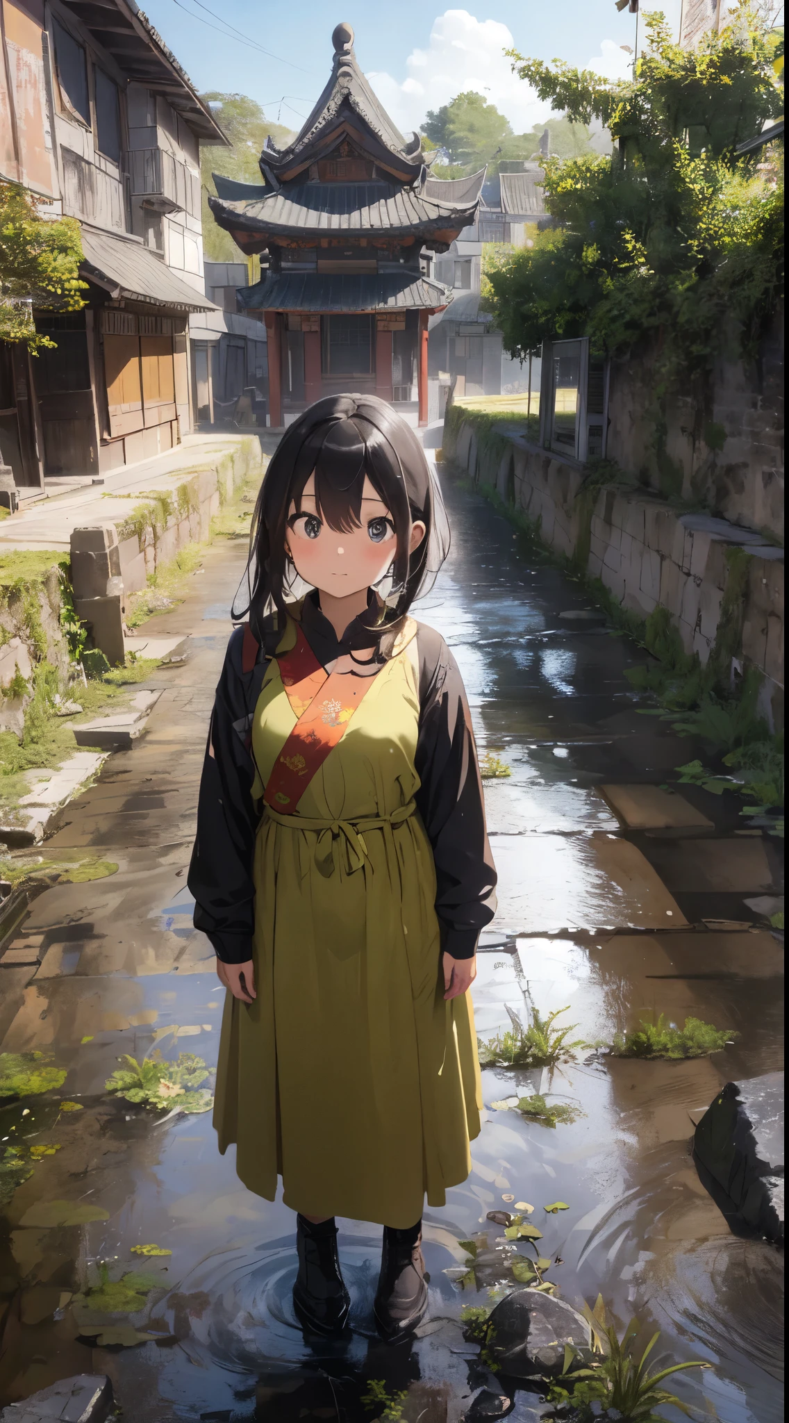 Explore traditional Chinese ruins、Create a masterpiece image of a beautiful, dainty and pure girl。She wears a traditional cheongsam and、Expressing the difference in fabric texture as realistically as possible、The skin is also wonderfully expressed。」Captures subtle changes in texture and color in detail。
The ruins around her are、cranny々It is meticulously drawn up to、It is drawn with high depth and precision。Intricately carved ancient structureossy stones、All weathered statues、Contributes to the history and sense of mystery of this place。
The girl was looking up at the camera curiously.、Gives the impression that the viewer is looking down on her。This sense of perspective is、It can be achieved using the fisheye effect to distort the image to create a wide panoramic or hemispherical view。
The overall quality of the image must be of the highest standard、Emphasis on enhancing the quality of details。The final artwork is、It should be a celebration of the girl's innocence and the timeless beauty of Chinese ruins。