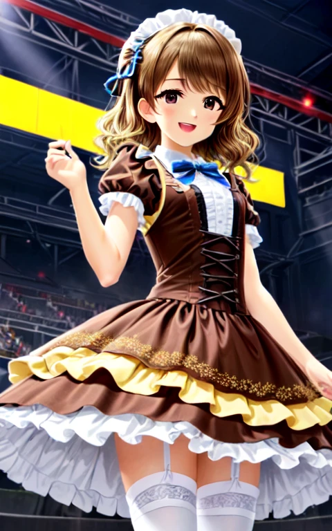 igirl :D Idol Dress, Pale brown ruffled dress, (masterpiece) 8k_wallpaper