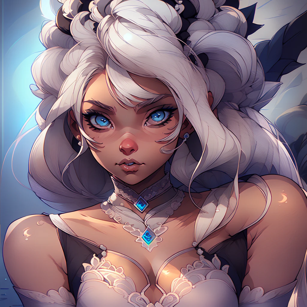 a close up of a cartoon of a woman with white hair, neoartcore and charlie bowater, :: rossdraws, rossdraws 1. 0, rossdraws portrait, charlie bowater art style, drawn in the style of artgerm, artgerm and rossdraws, digital anime illustration, detailed digital anime art, extremely detailed artgerm