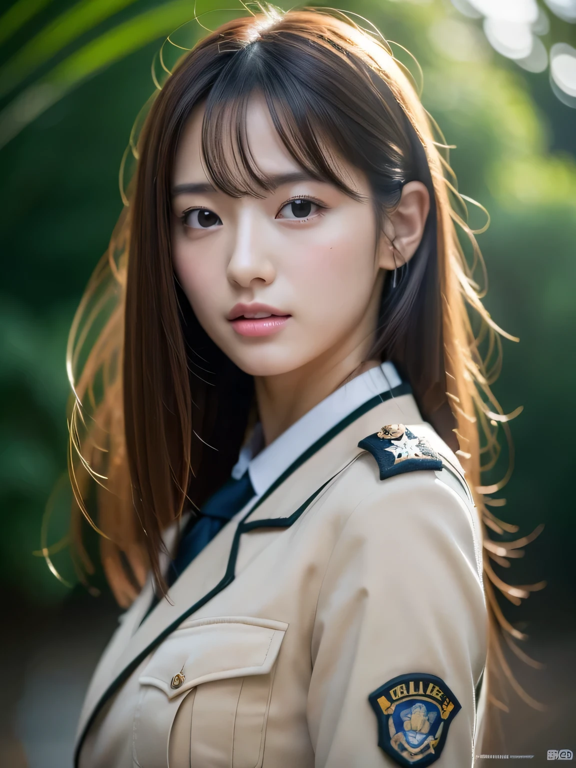 Police uniform,Age 25、Photo-like texture,Realistic skin texture、High resolution、4K