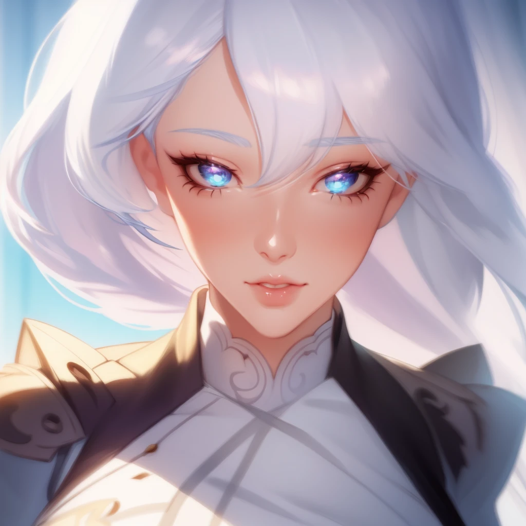 a close up of a cartoon of a woman with white hair, neoartcore and charlie bowater, :: rossdraws, rossdraws 1. 0, rossdraws portrait, charlie bowater art style, drawn in the style of artgerm, artgerm and rossdraws, digital anime illustration, detailed digital anime art, extremely detailed artgerm