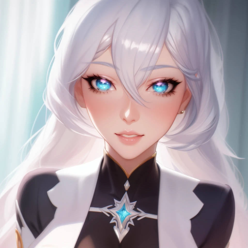 a close up of a cartoon of a woman with white hair, neoartcore and charlie bowater, :: rossdraws, rossdraws 1. 0, rossdraws portrait, charlie bowater art style, drawn in the style of artgerm, artgerm and rossdraws, digital anime illustration, detailed digital anime art, extremely detailed artgerm