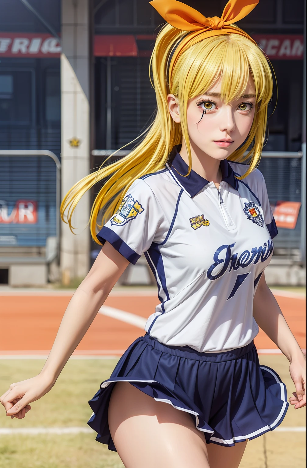 masterpiece, highest quality, 8k, Ultra-high resolution, highest quality, Anime Style, Best writing, Beautiful Face, Cheerleader Outfits, Yellow hair band