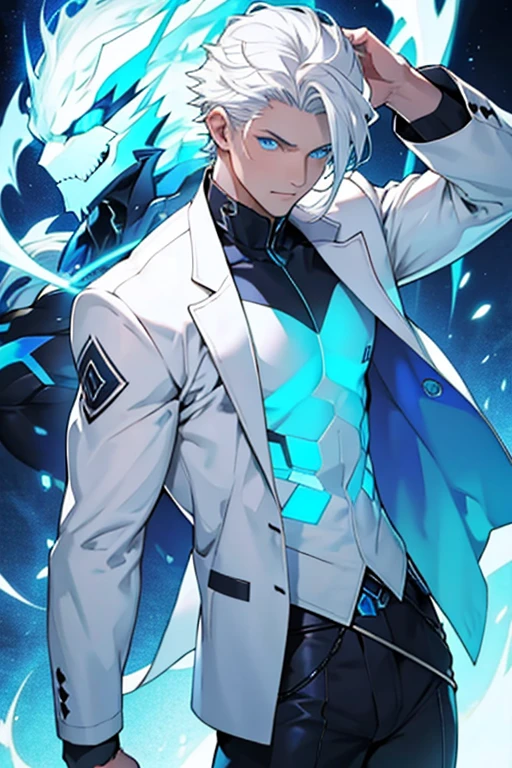 tmasterpiece、Highest image quality、Only anime people、Black hood、Dark room、salama、red color eyes、Blue-haired anime characters、Full body portrait of an electrician、arknight、Tall anime guy、red eyes、Profile photo 1024px、shigenori soejima illustration、cyan lightning、spears、Raziel、Epic anime of energy people、For the rest、arknight、blue lightning。