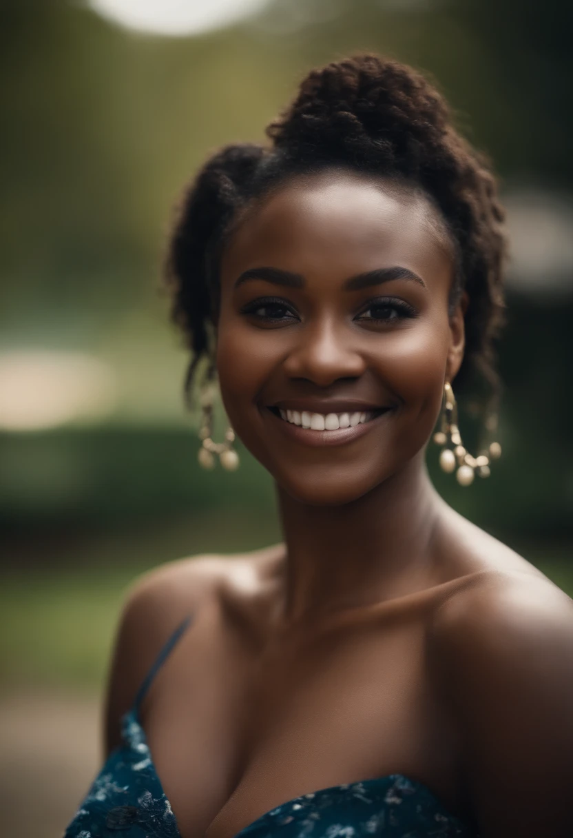 topless, large breasts, 22-year-old Ebony woman, beautiful smile