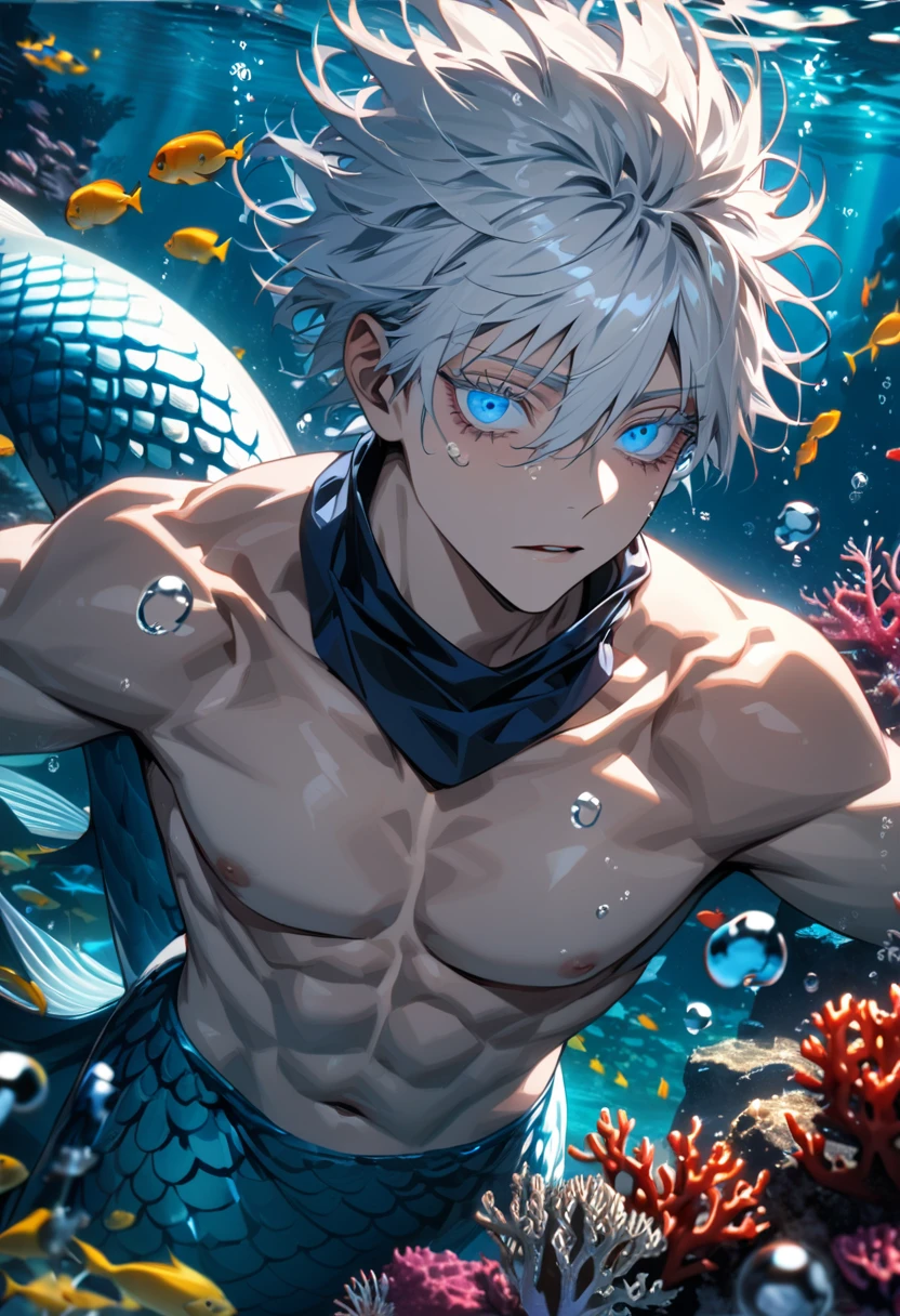 boy,Creamy white hair,wine red eyes,fair skin,Lying in shallow water,Tentacles wrapped around the body,expression of resistance、Shy、Blushing,struggle