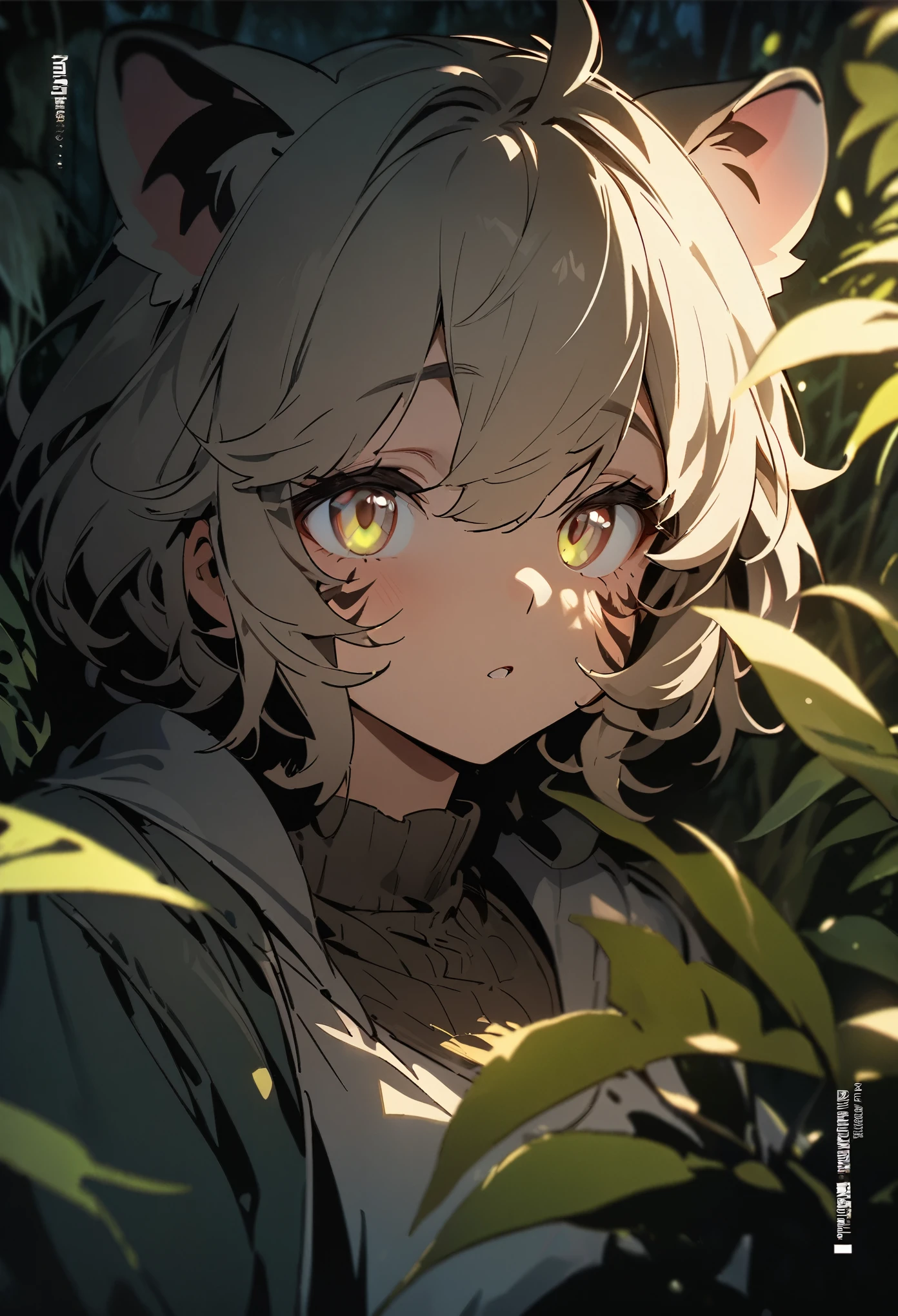 cover page, highres, top quality, best quality, paid reward available, unparalleled masterpiece, perfect artwork, absurdres, High-quality illustrations, super high resolution, detailed background, perfect anatomy (Walking through the firefly-filled jungle at night)(1boy, kemono, furry)(Attention to detail:1 1)high quality, Browsing Caution, Beautiful Eyes(detailed face and eyes)Sharp focus, Contrast lighting, Crazy Details, Soft lighting, high quality, Film Grain((dramatic))epic, One scene of movie,