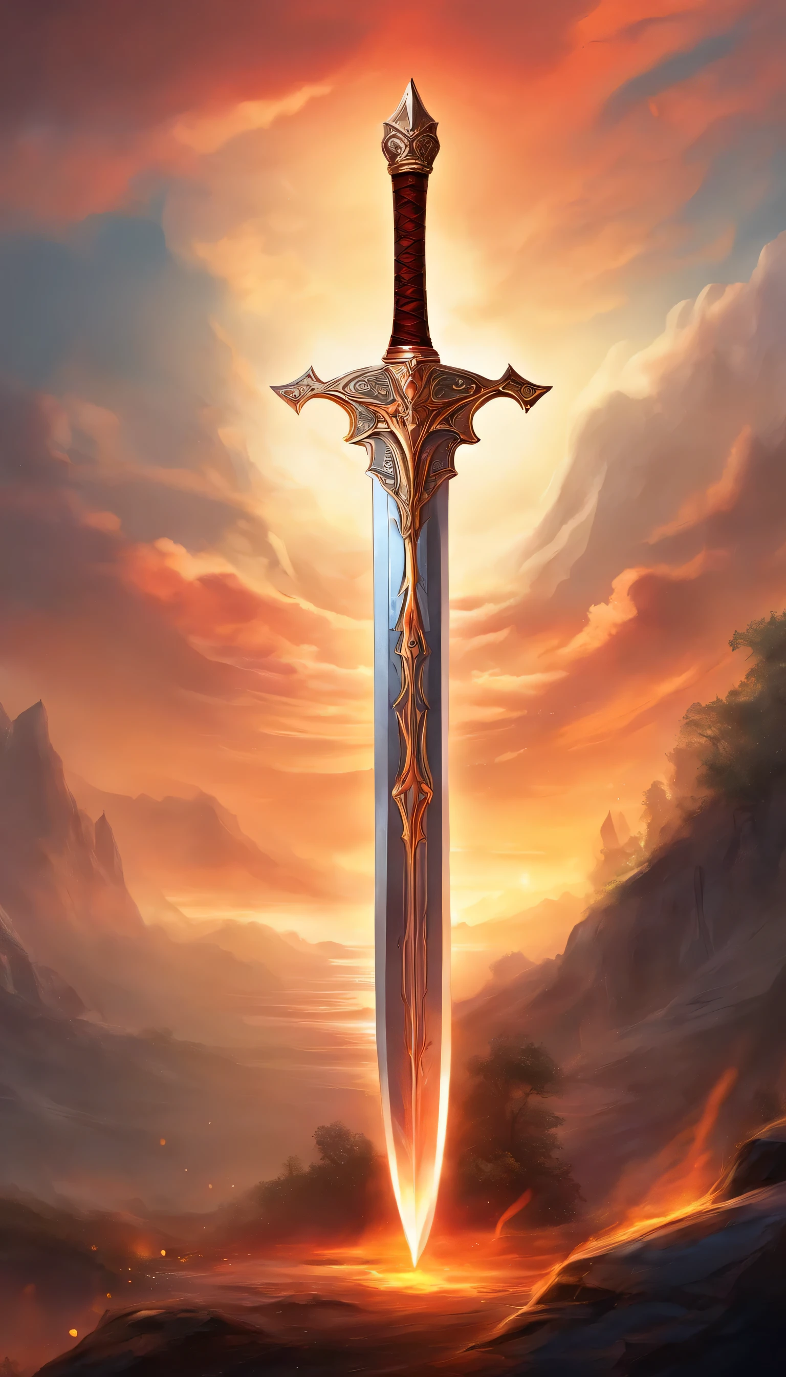 a big legendary sword with fiery details