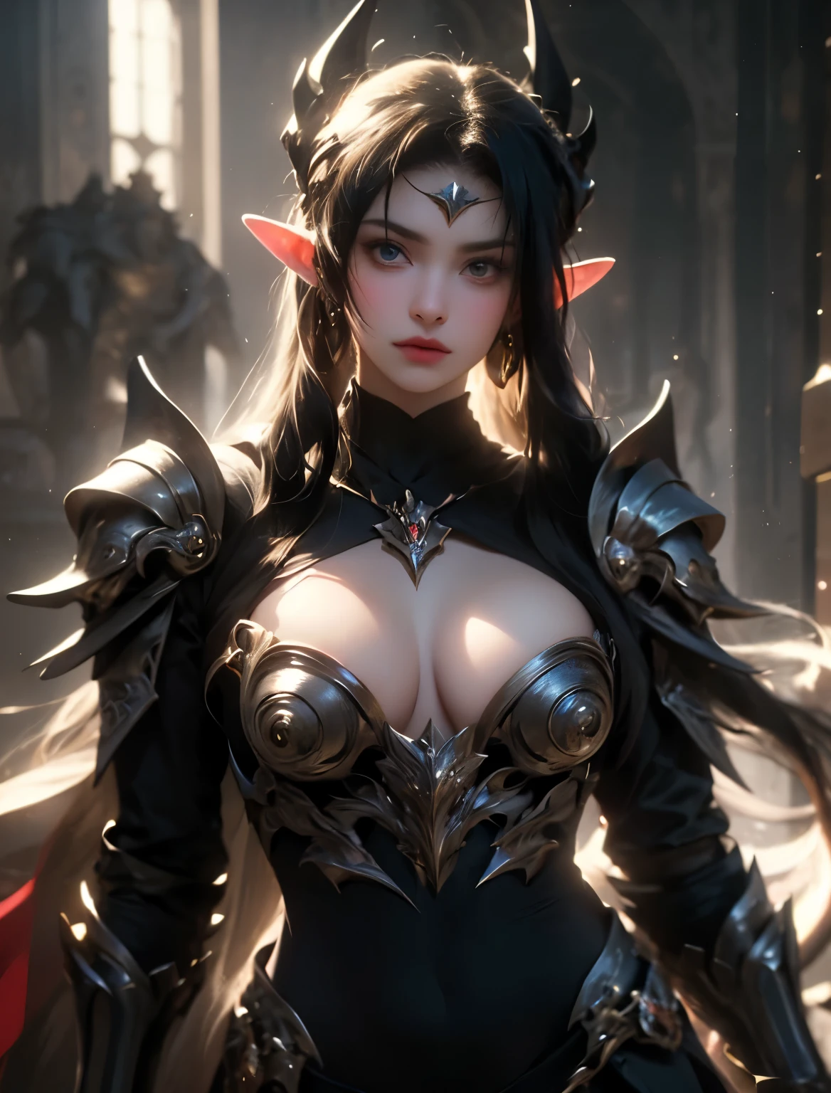 there is a woman dressed in a white and black outfit, elfo negro, elfo negro princess, drow perfeito, drow, lindo drow, lindo drow masculino, donzela elfa negra, fedrow feminino elfa, linda elfo negro condessa, haha, Cavaleiro da morte, Ranger Drow, de um elfa feminina maligna, olhar maligno, maldade, terror, BRANCO amor, raiva, Hatred, nervosa, RAIVOSA, (NSFW), armadura branca, armadura dourada, expression of fury, CABELOS VERMELHOS.